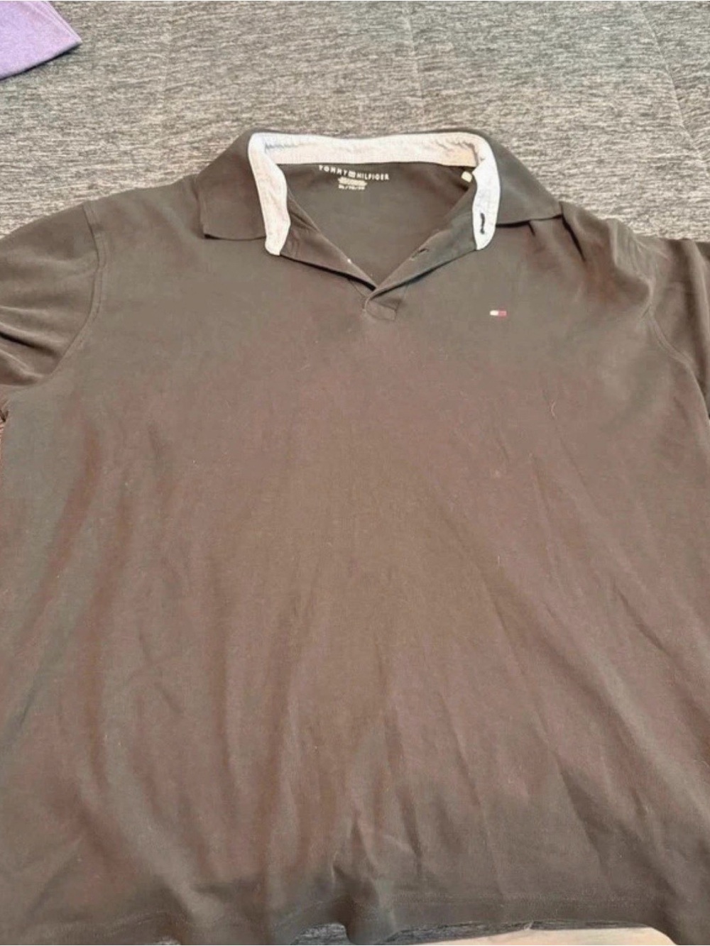 Tommy Hilfiger Men’s Dark Brown Polo with White Collar Trim